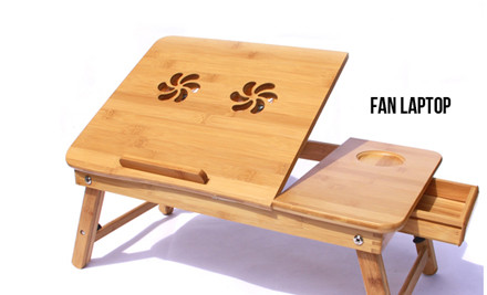 Bamboo Wooden Laptop Table w Fan